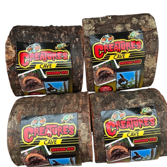 Set of 4 Zoo Med Laboratories Creatures Cave Medium Wood Log Caves Lot - Picture 1 of 1